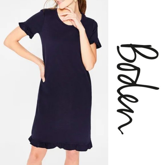 Boden Dresses & Skirts - Boden Emily Jersey Dress Navy Blue Ruffle Trim Size 6